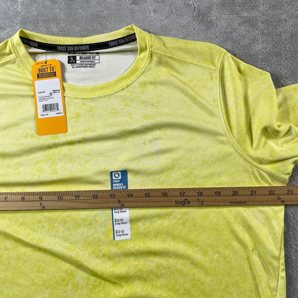 Carhartt Force Sun Defender Shirt Women Large Yellow Acid Wash Long Sleeve Light - Picture 5 of 11